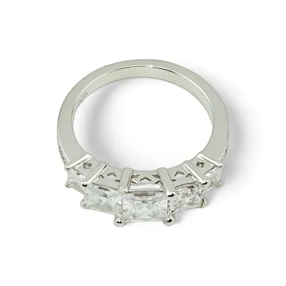 Sterling Silver 925 Clear CZ Princess Tier Ring - Picture 5 of 6